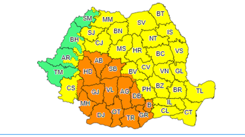 Vijelii și ploi abundente în Gorj. S-a emis Cod Portocaliu