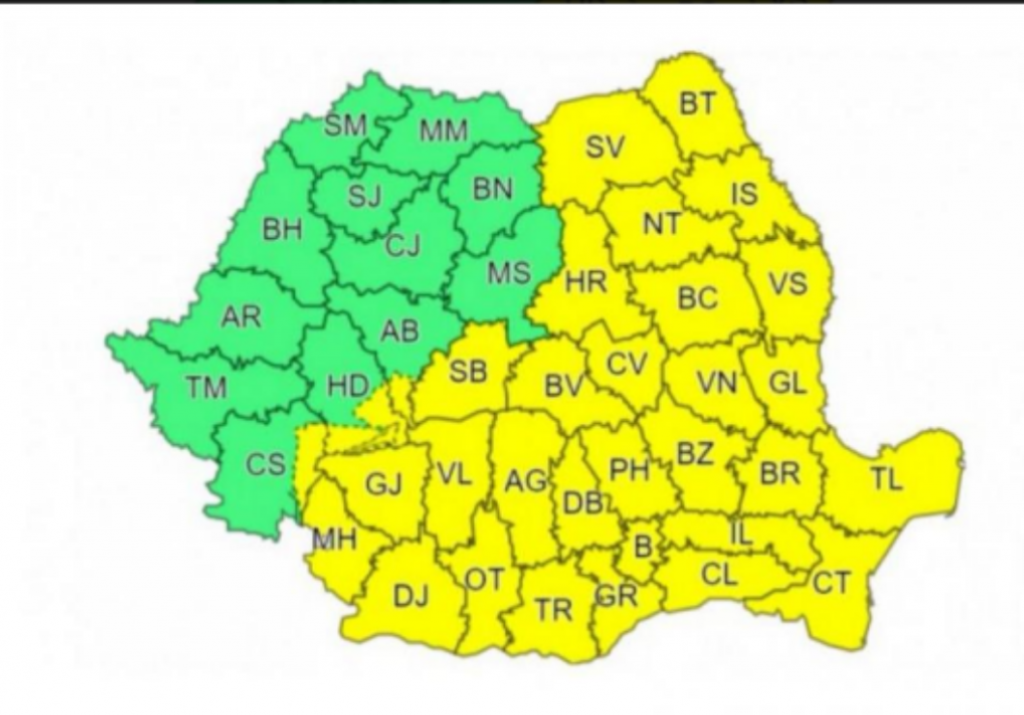 Cod Galben de vânt puternic și precipitații în Gorj