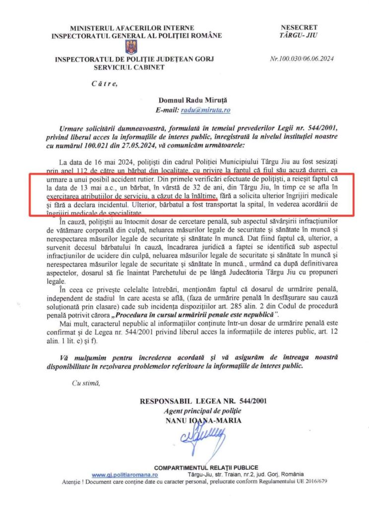 Radu Miruță: Accident de muncă mușamalizat. Un tânăr a murit