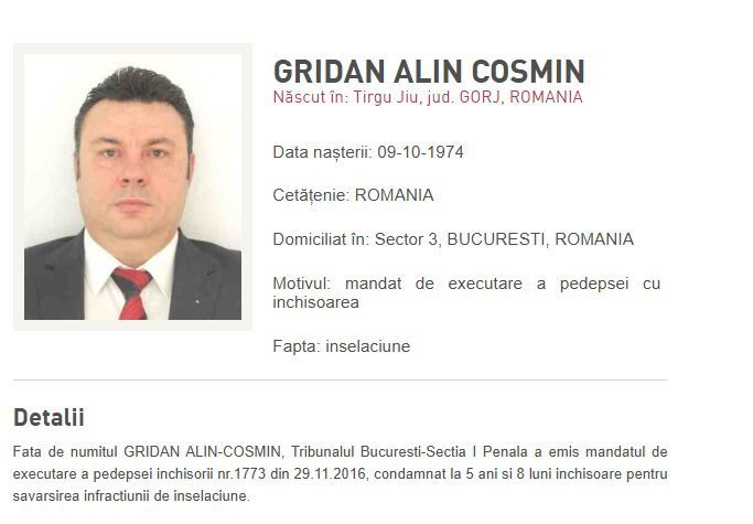 Fost comisar de poliție din Târgu Jiu, urmărit la nivel internațional, capturat în Marea Britanie. Are de ispășit o pedeapsă de aproape 6 ani de închisoare