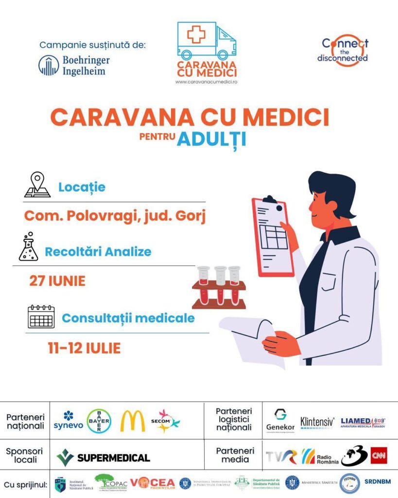 Caravana cu Medici Craiova ajunge în Polovragi. Consultații gratuite pentru locuitori
