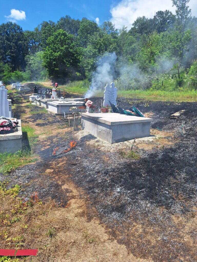 Incendiu stins de jandarmi într-un cimitir din Gorj