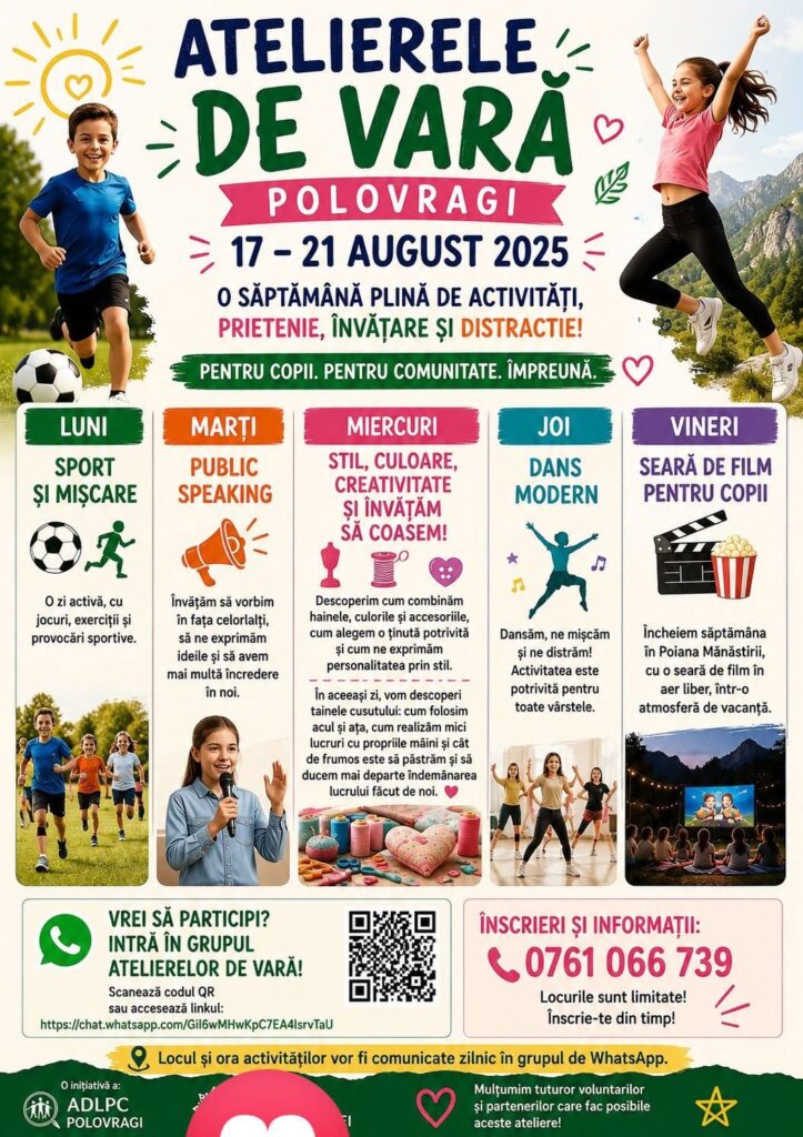 Atelierele de Vară de la Polovragi intră în ultima săptămână. Copiii sunt așteptați la activități sportive, creative și educative