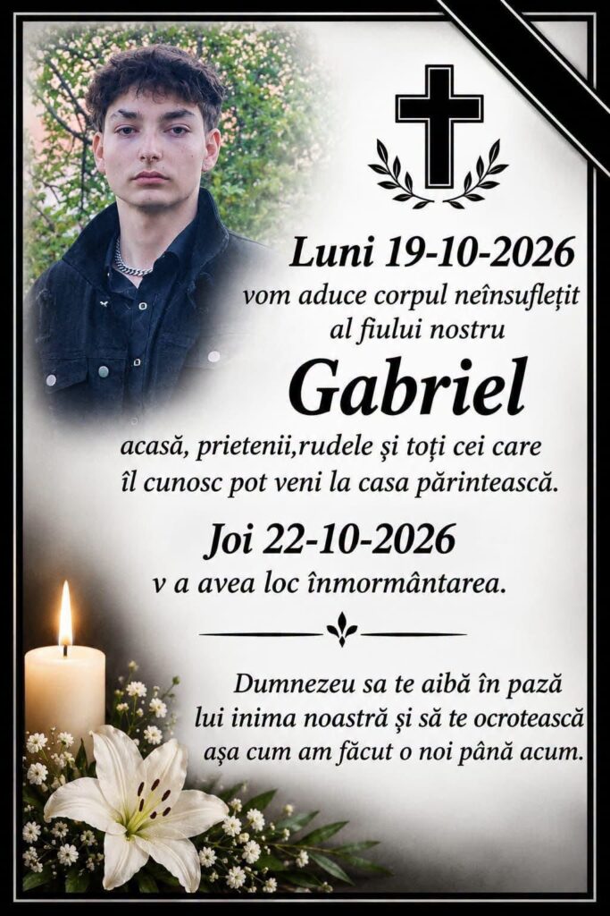 Durere la Roșia de Amaradia: Gabriel Luță, elev de 17 ani, va fi condus pe ultimul drum joi